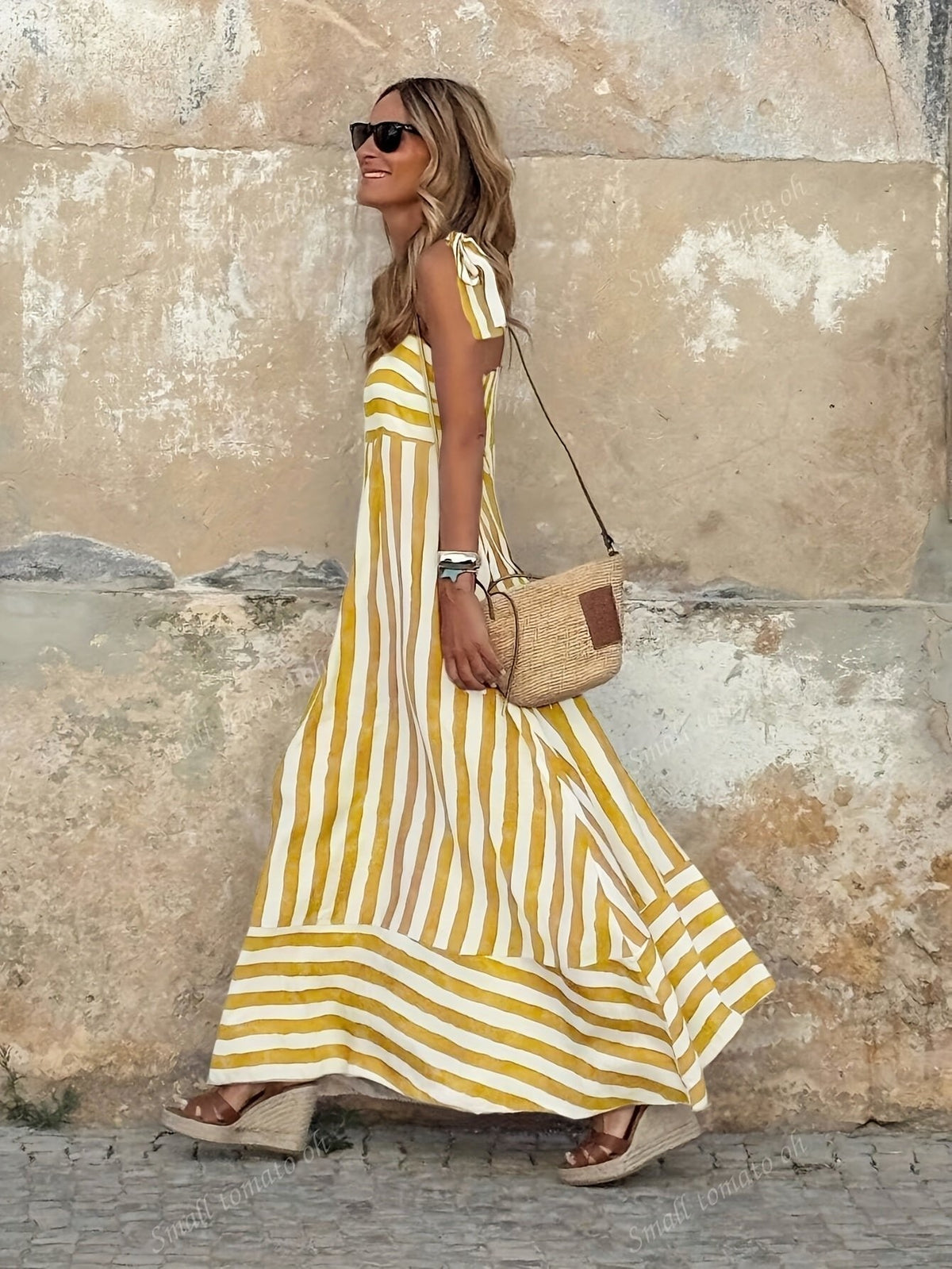 Tiered Striped Maxi Dress with Tie Straps