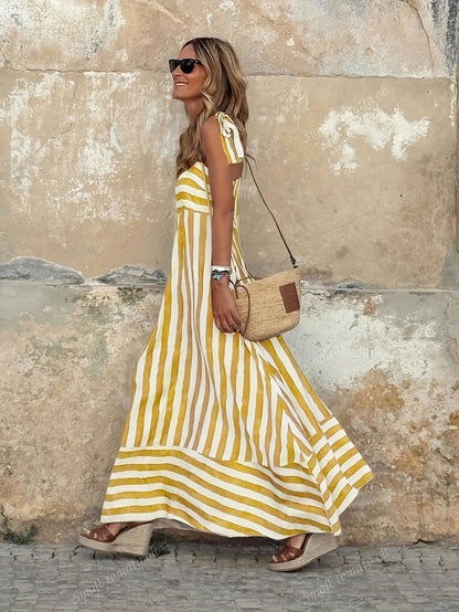 Tiered Striped Maxi Dress with Tie Straps
