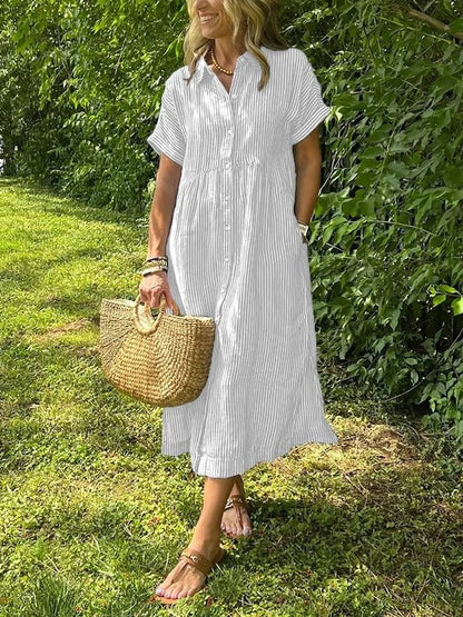 Striped Short Sleeve Midi Shirt Dress