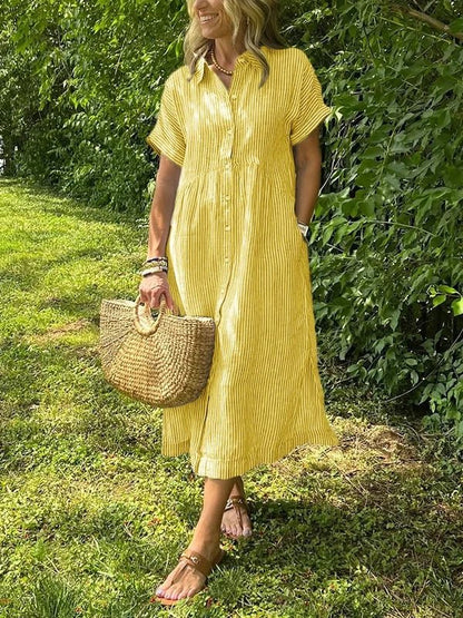 Striped Short Sleeve Midi Shirt Dress