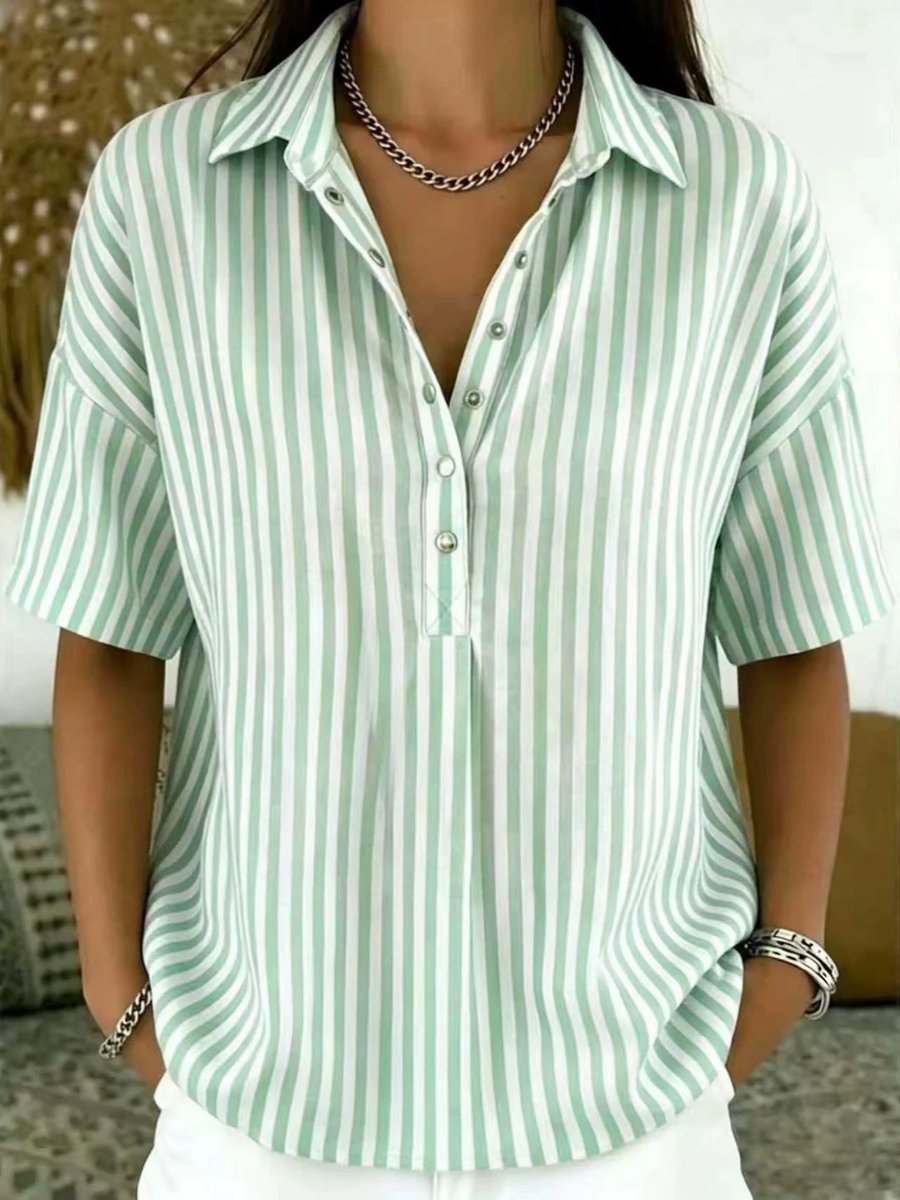 Collared Striped Short Sleeve Top