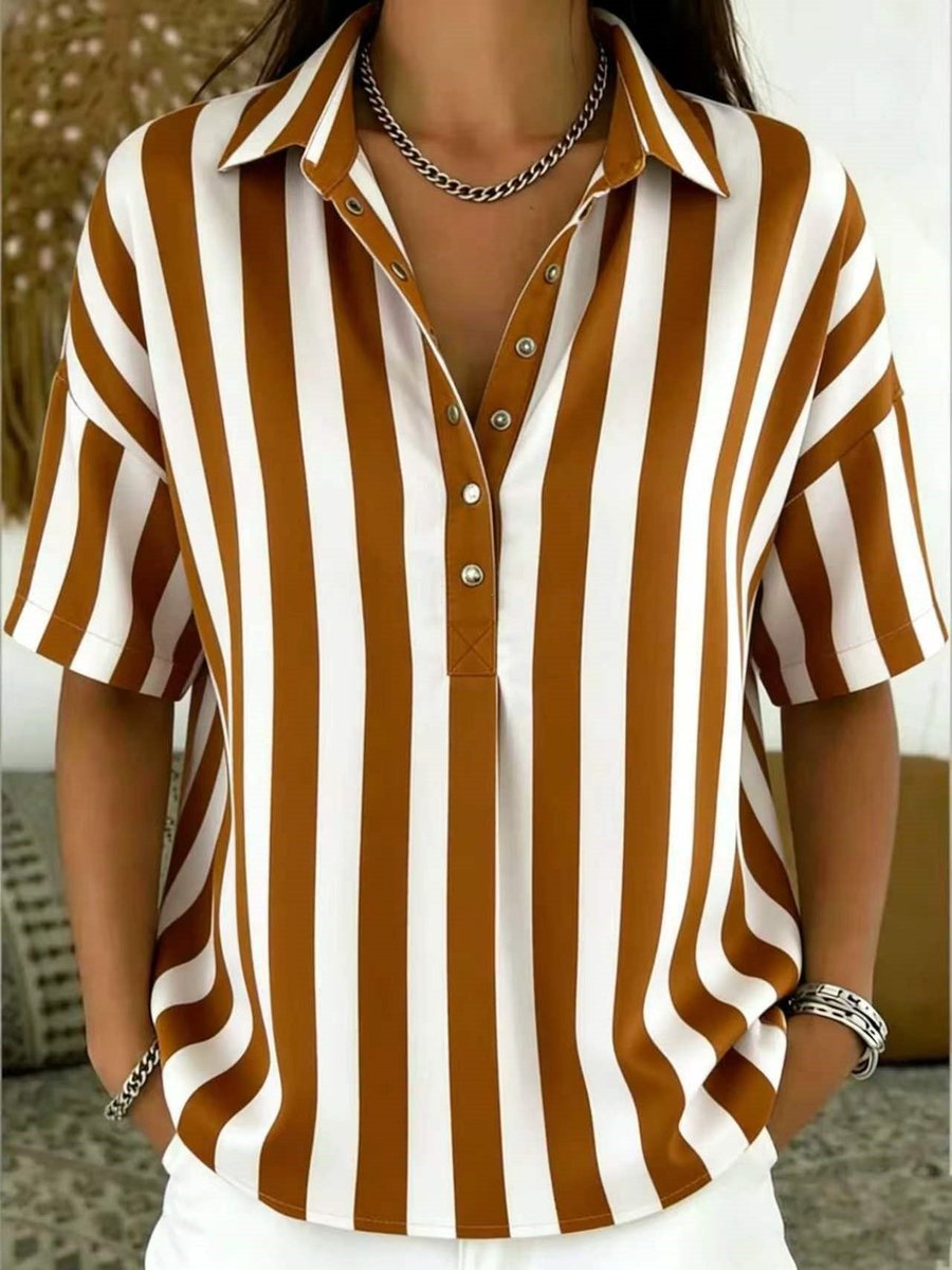 Collared Striped Short Sleeve Top