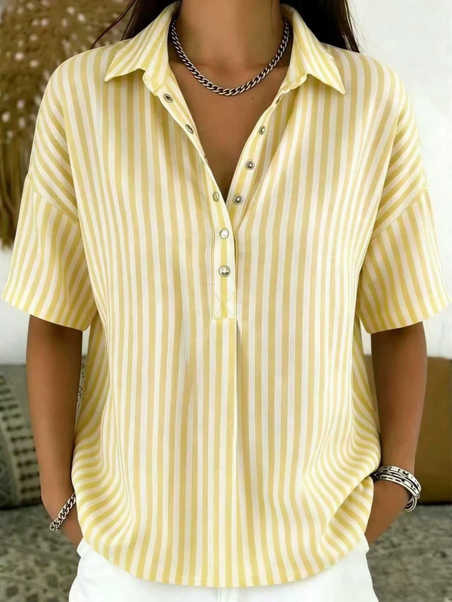 Collared Striped Short Sleeve Top