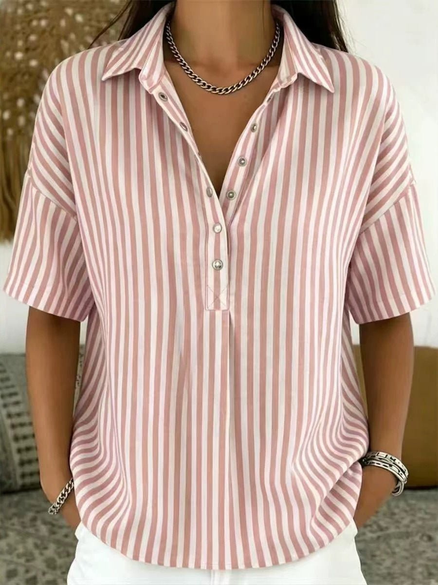Collared Striped Short Sleeve Top