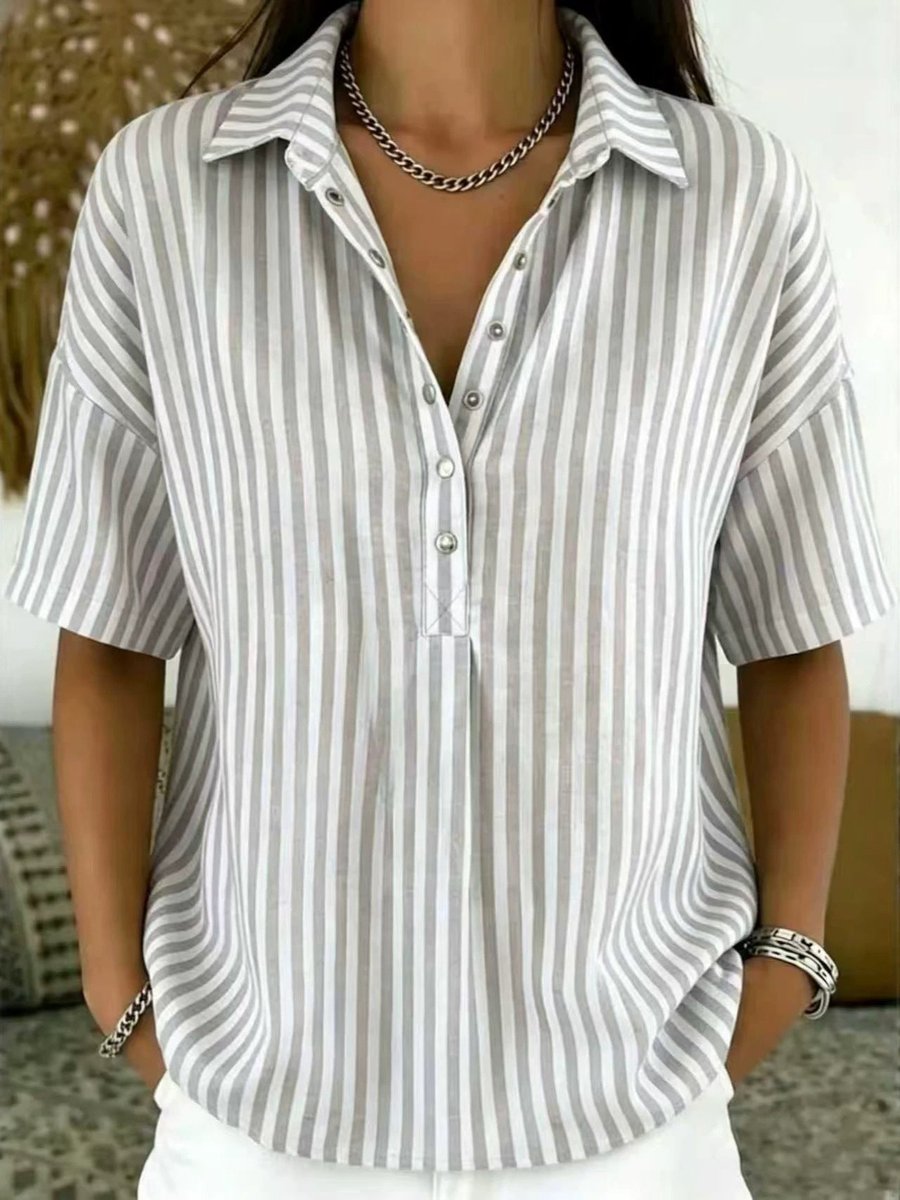 Collared Striped Short Sleeve Top