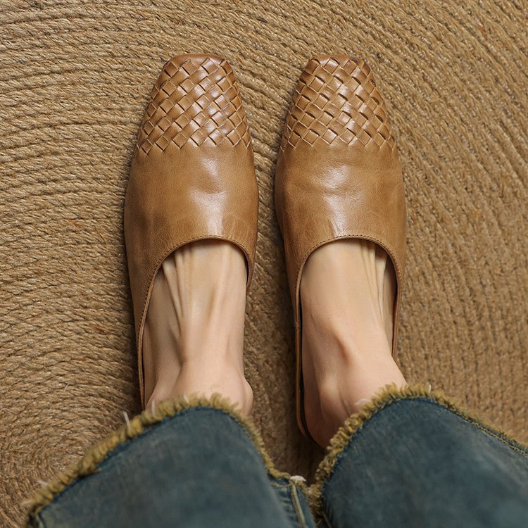 Square Toe Woven Low Heel Slip-On Mules