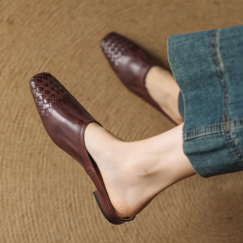 Square Toe Woven Low Heel Slip-On Mules