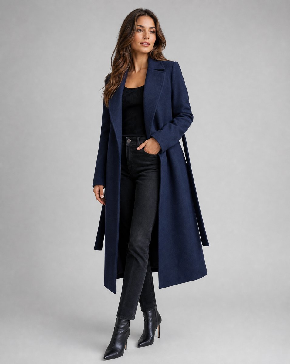 Wool-Blend Belted Longline Trench Coat
