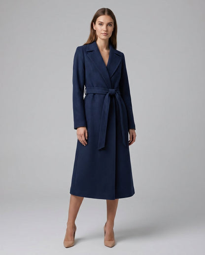 Wool-Blend Belted Longline Trench Coat