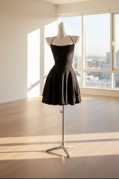 Shimmer Skater Mini Dress with Halter Straps