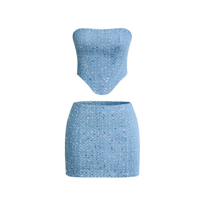 Sparkle Denim Bandeau and Mini Skirt Co-ord Set