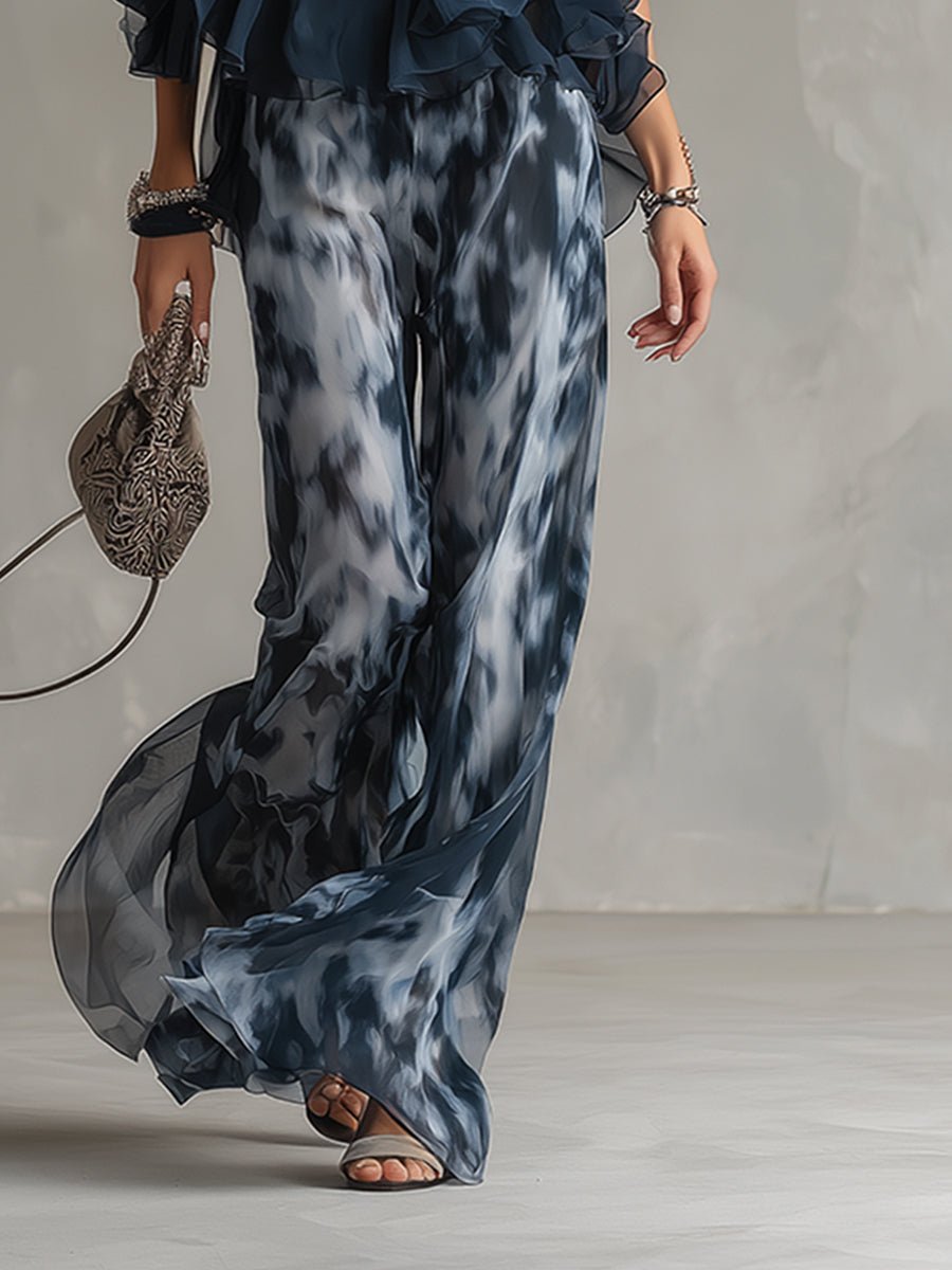 Ruffled Halter Top and Wide-Leg Trousers Set