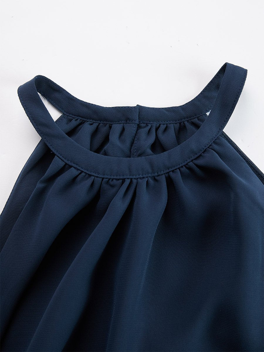 Ruffled Halter Top and Wide-Leg Trousers Set