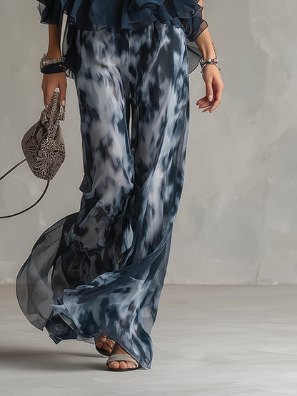 Halterneck Chiffon Top and Fluid Wide-Leg Trousers Set