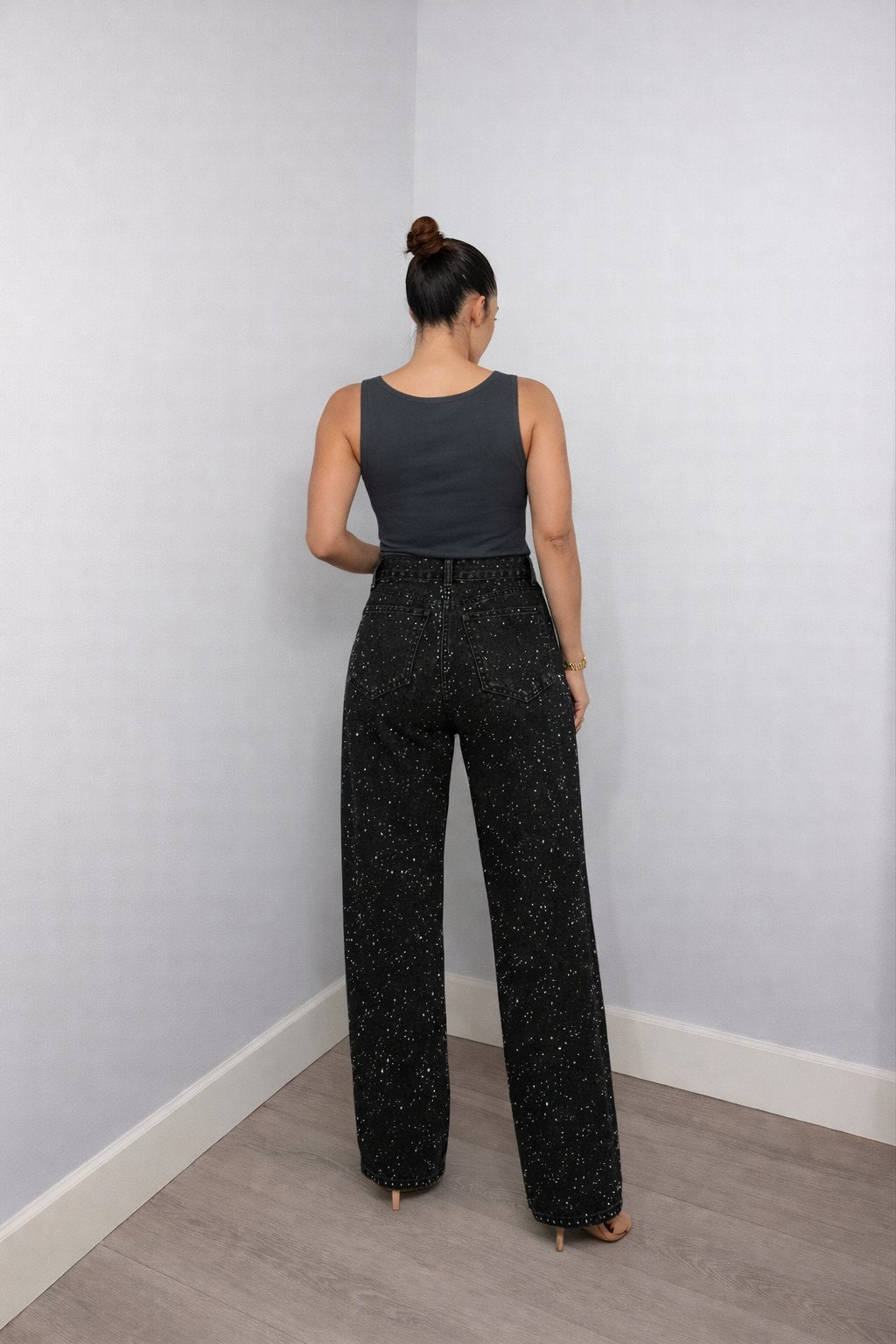 High-Rise Straight Leg Shimmer Jeans