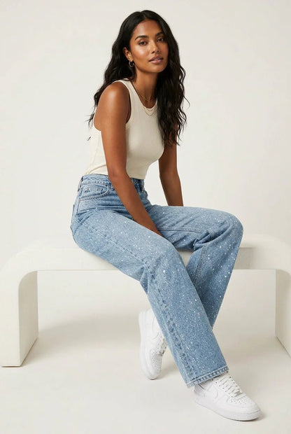 High-Rise Straight Leg Shimmer Jeans