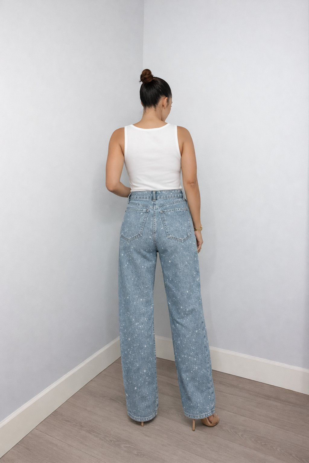 High-Rise Straight Leg Shimmer Jeans