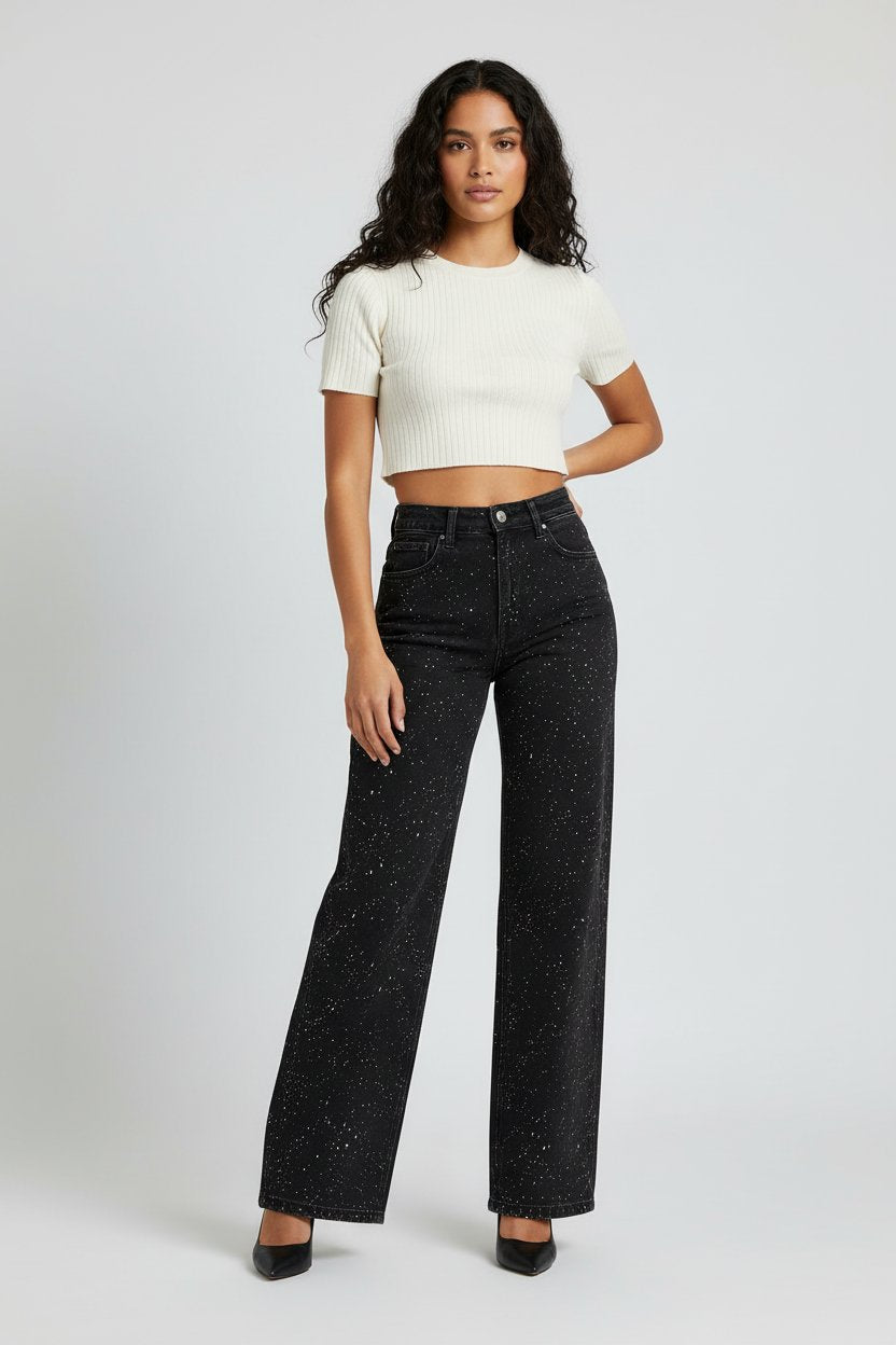 High-Rise Straight Leg Shimmer Jeans
