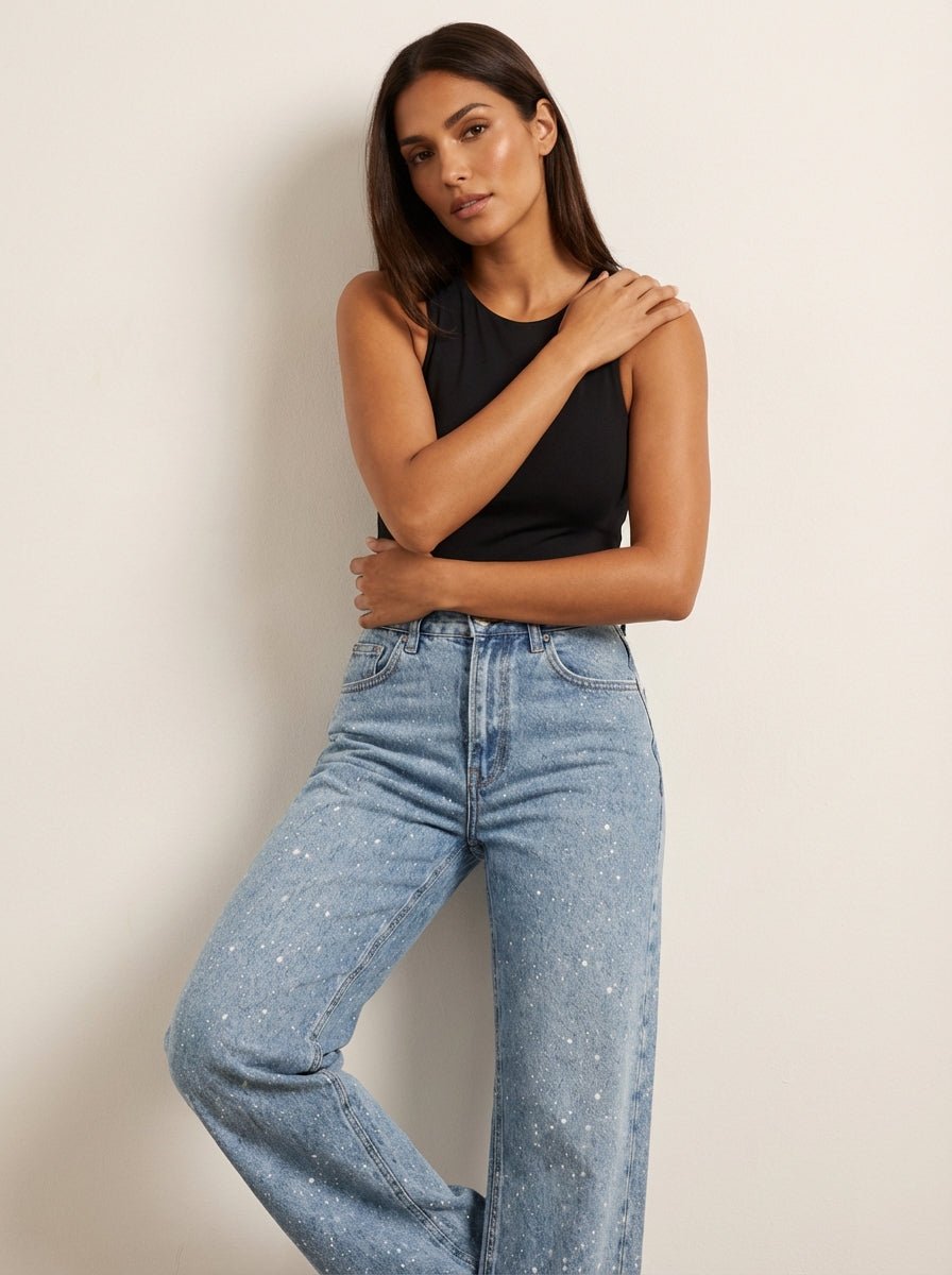 High-Rise Straight Leg Shimmer Jeans