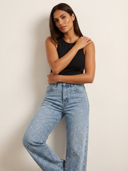High-Rise Straight Leg Shimmer Jeans