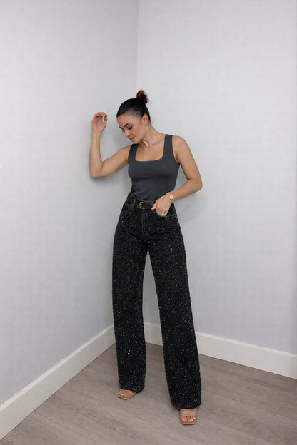 High-Rise Straight Leg Shimmer Jeans