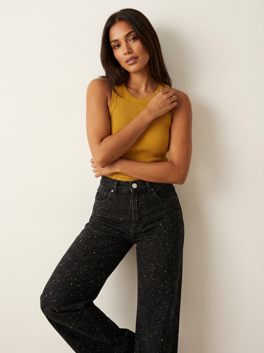 High-Rise Straight Leg Shimmer Jeans