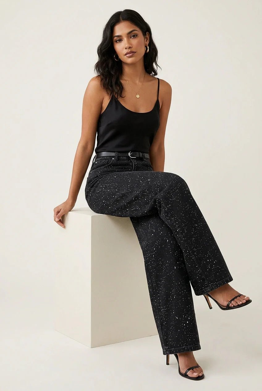 High-Rise Straight Leg Shimmer Jeans