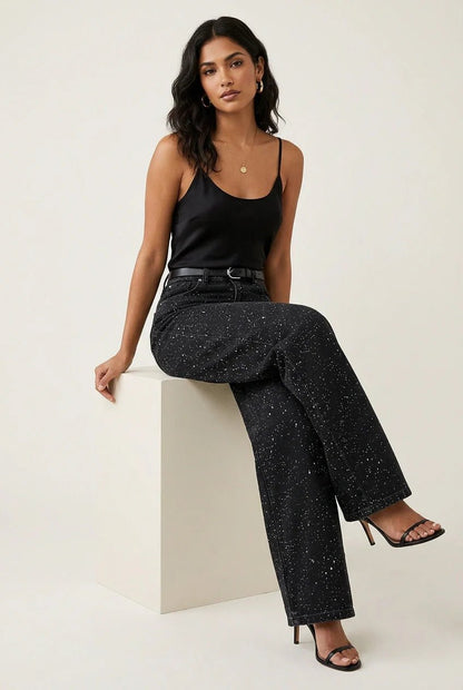 High-Rise Straight Leg Shimmer Jeans