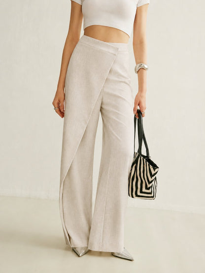 Asymmetric Wrap-Front Wide-Leg Trousers