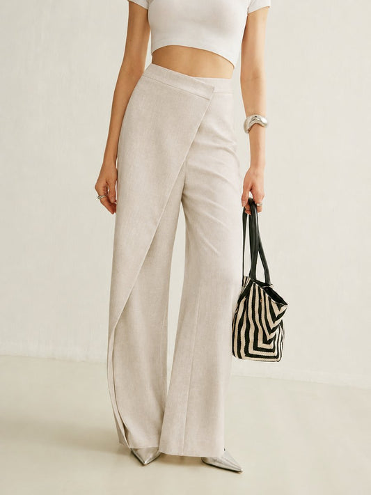 Asymmetric Wrap-Front Wide-Leg Trousers