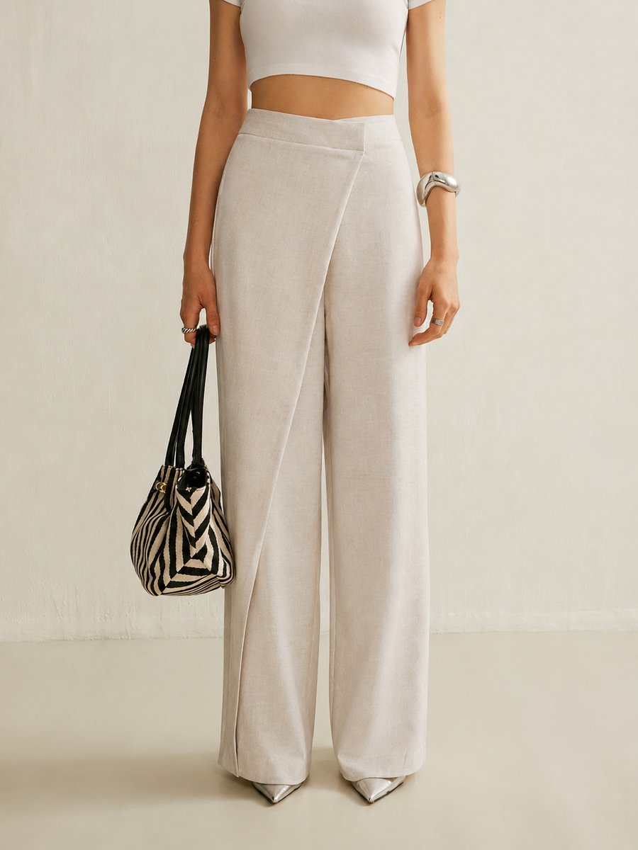 Asymmetric Wrap-Front Wide-Leg Trousers