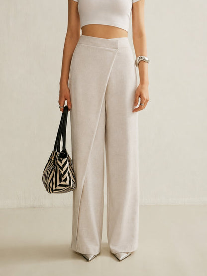 Asymmetric Wrap-Front Wide-Leg Trousers