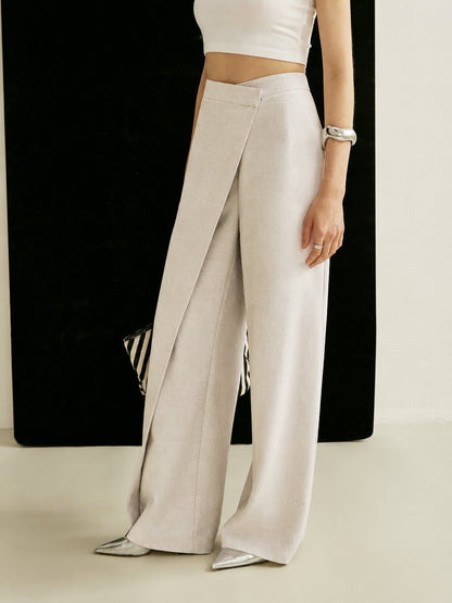 Asymmetric Wrap-Front Wide-Leg Trousers