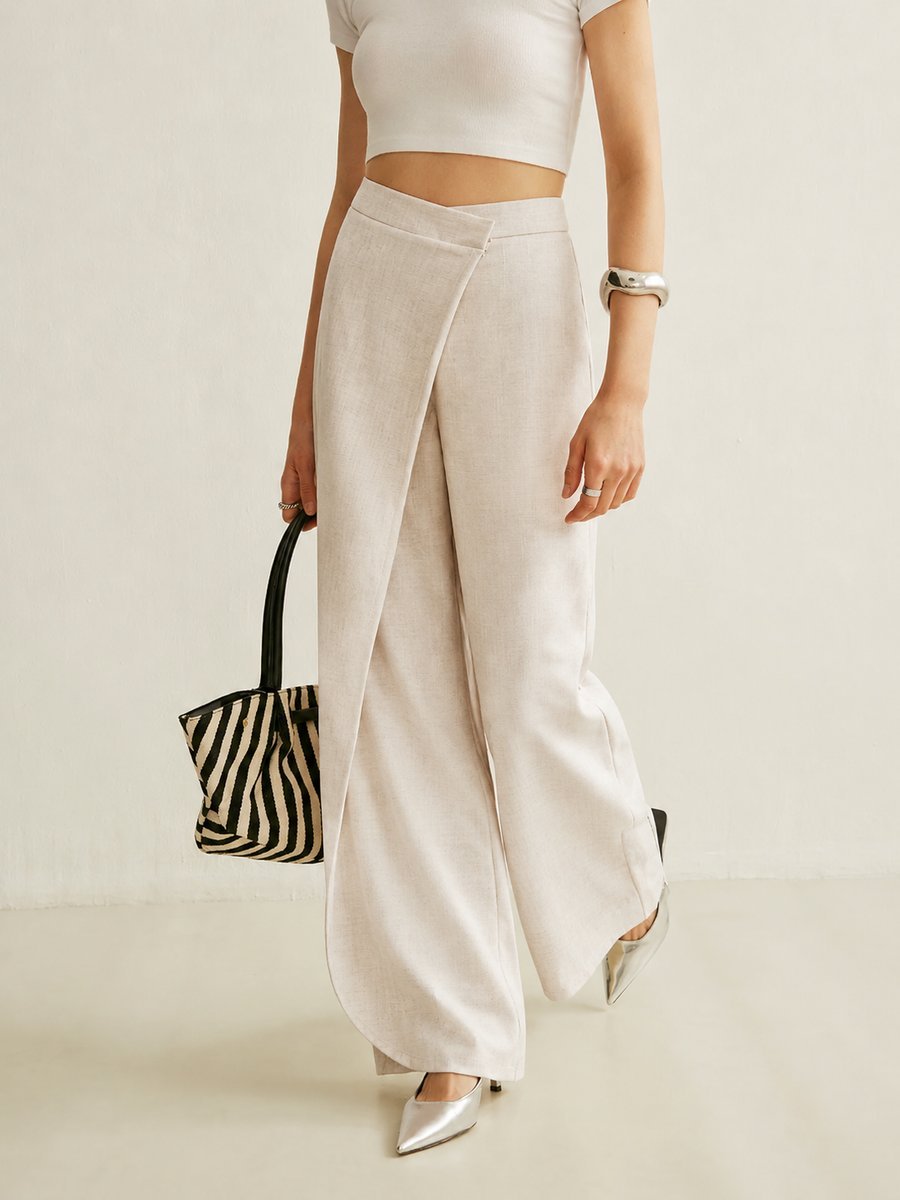Asymmetric Wrap-Front Wide-Leg Trousers