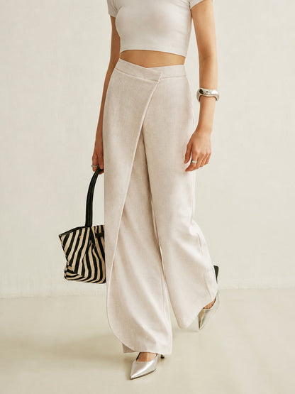 Asymmetric Wrap-Front Wide-Leg Trousers
