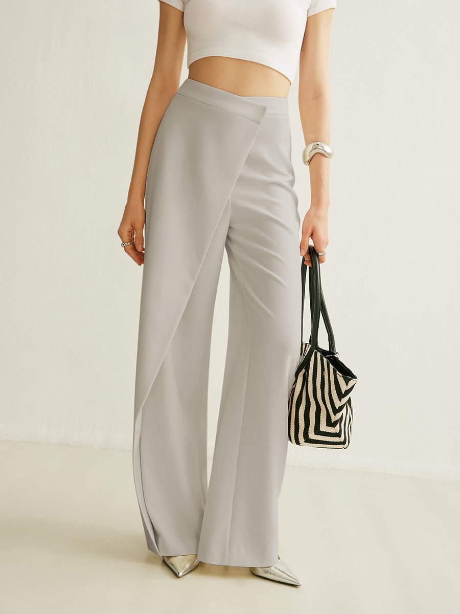 Asymmetric Wrap-Front Wide-Leg Trousers