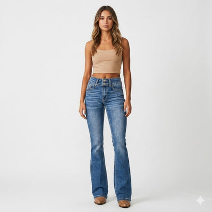 High-Rise Flared Leg Sculpting Denim Jeans