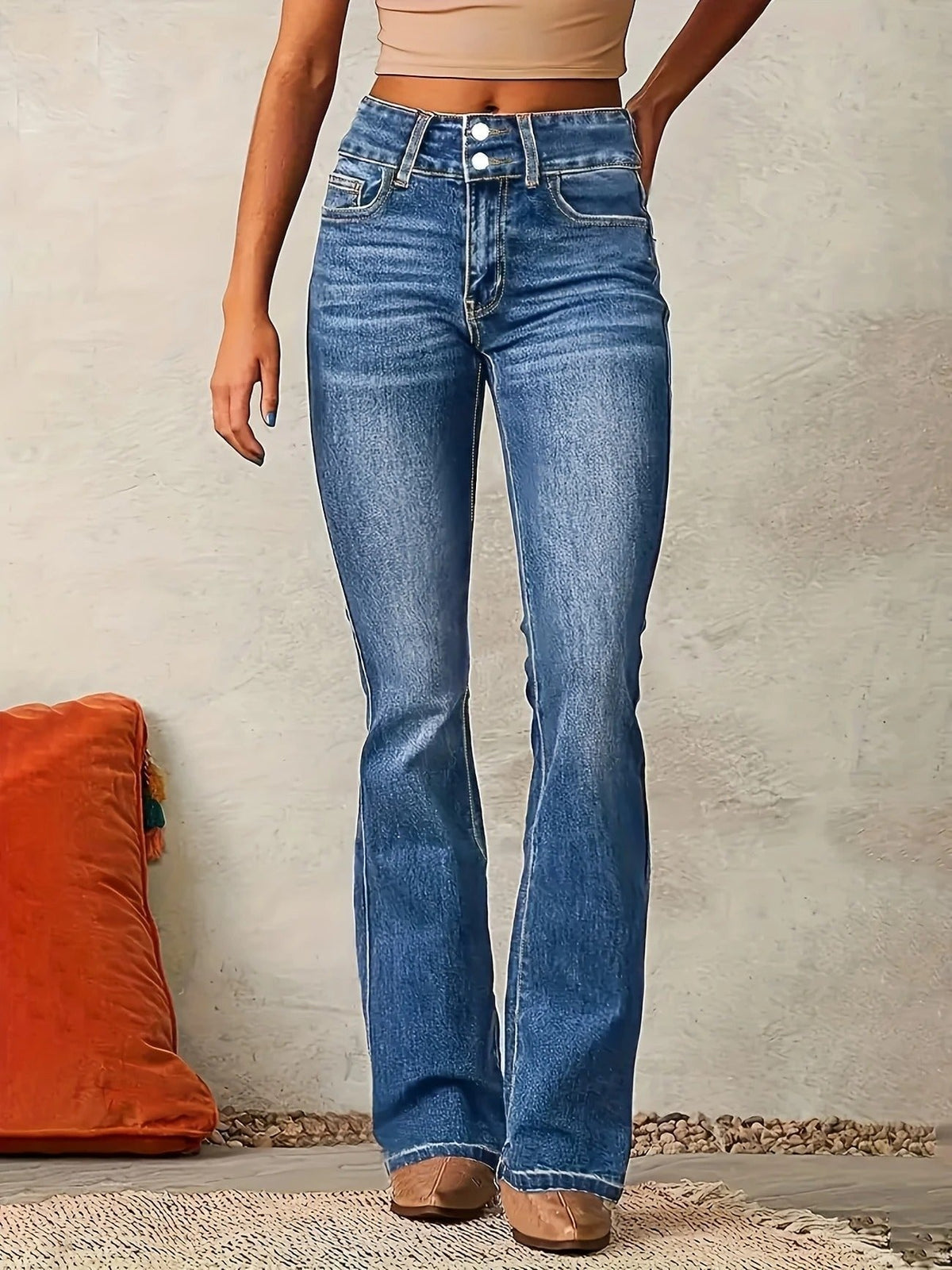 High-Rise Flared Leg Sculpting Denim Jeans