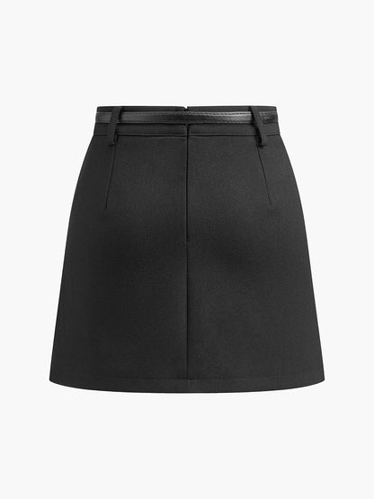 Structured Belted A-Line Mini Skirt