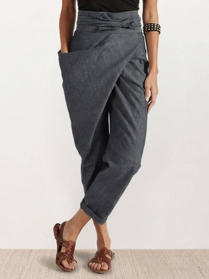 High-Waisted Tie-Belt Cropped Tapered Trousers