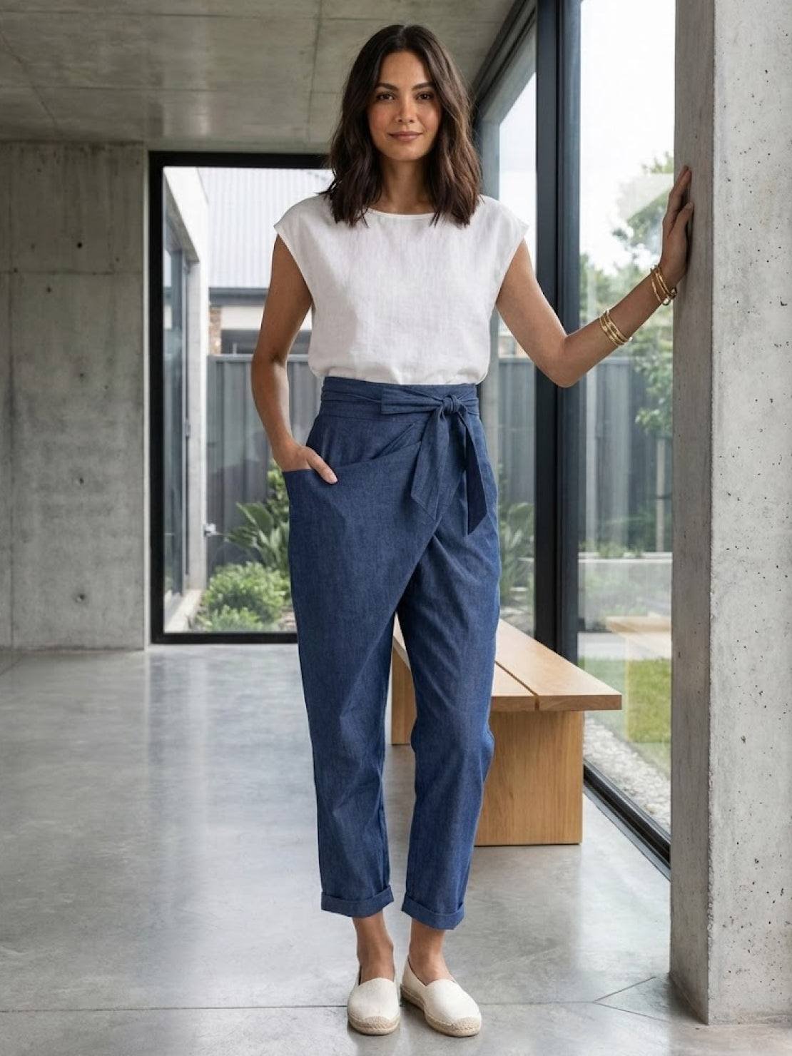 High-Waisted Tie-Belt Cropped Tapered Trousers