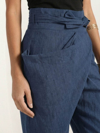 High-Waisted Tie-Belt Cropped Tapered Trousers