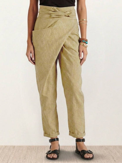 High-Waisted Tie-Belt Cropped Tapered Trousers