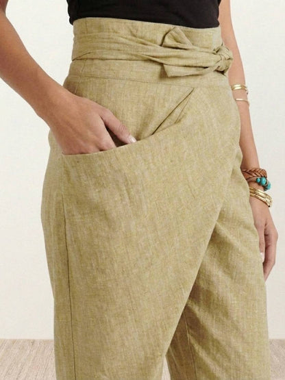 High-Waisted Tie-Belt Cropped Tapered Trousers