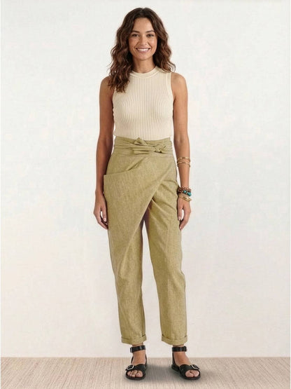 High-Waisted Tie-Belt Cropped Tapered Trousers