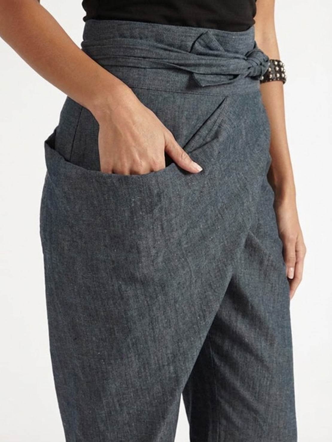 High-Waisted Tie-Belt Cropped Tapered Trousers