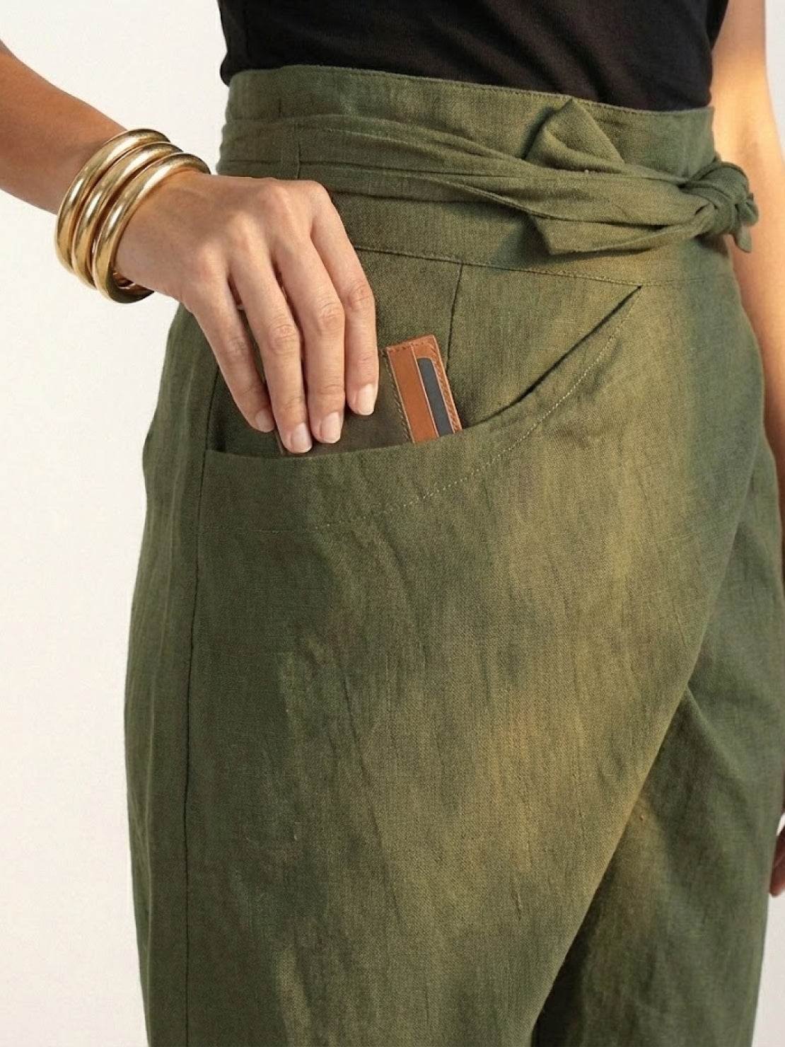High-Waisted Tie-Belt Cropped Tapered Trousers