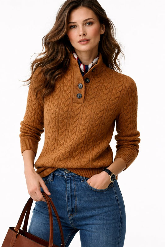 Wool-Blend Buttoned Funnel Neck Jumper