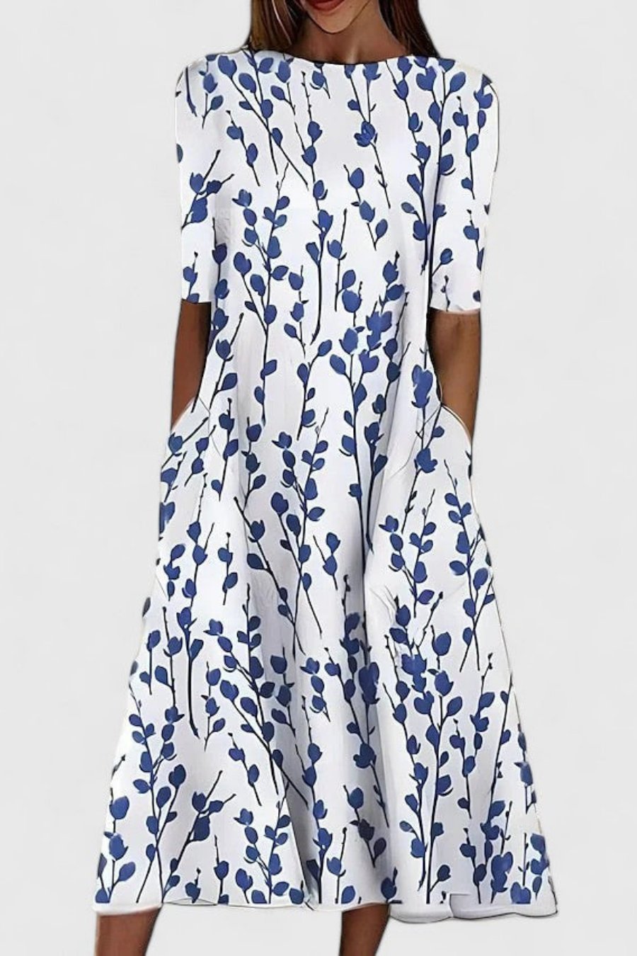Floral Cotton A-Line Midi Dress