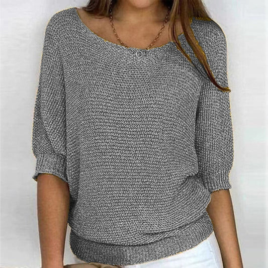 Relaxed 3/4 Sleeve Knit Jumper in Cotton Blend